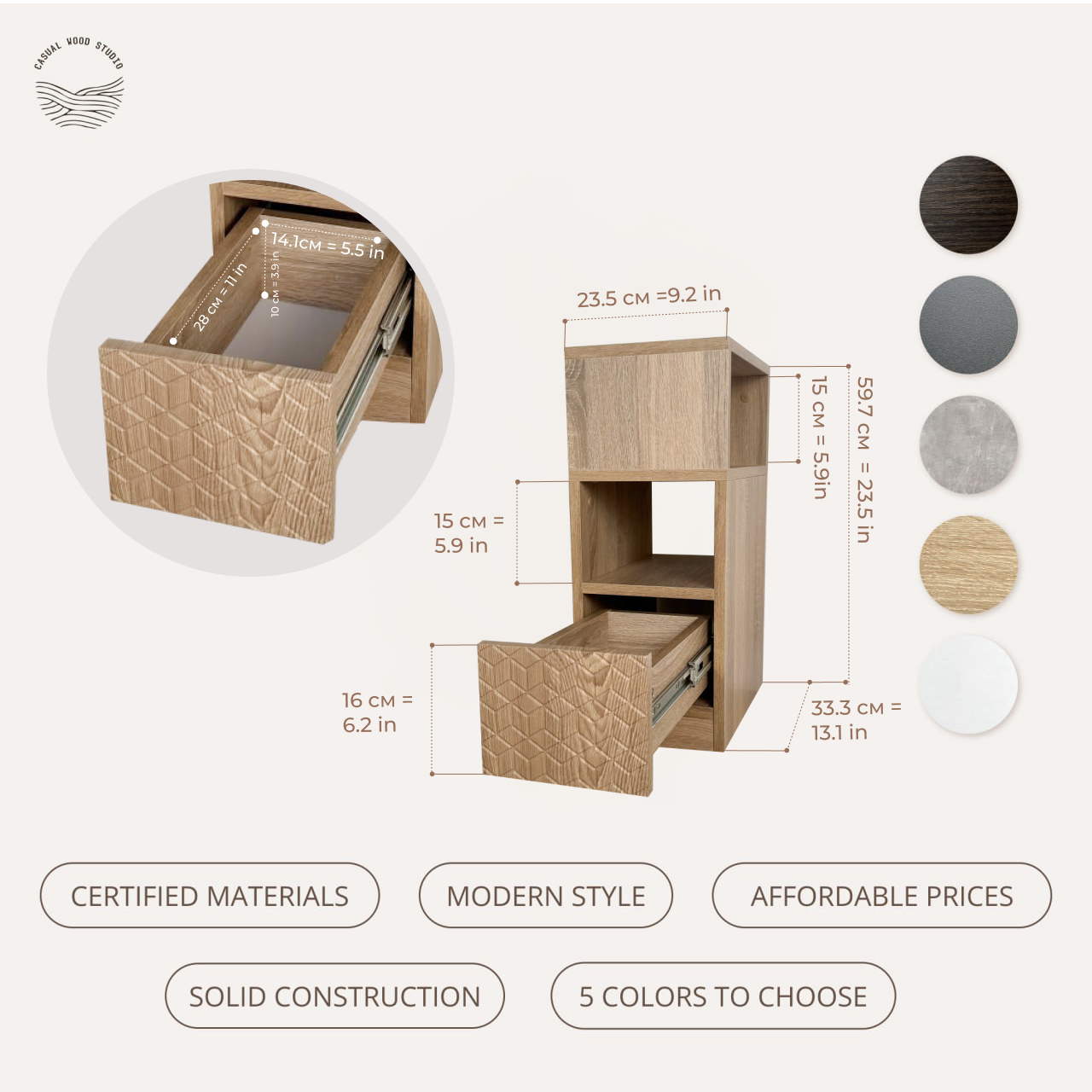 Storage side table Slim night table for small space