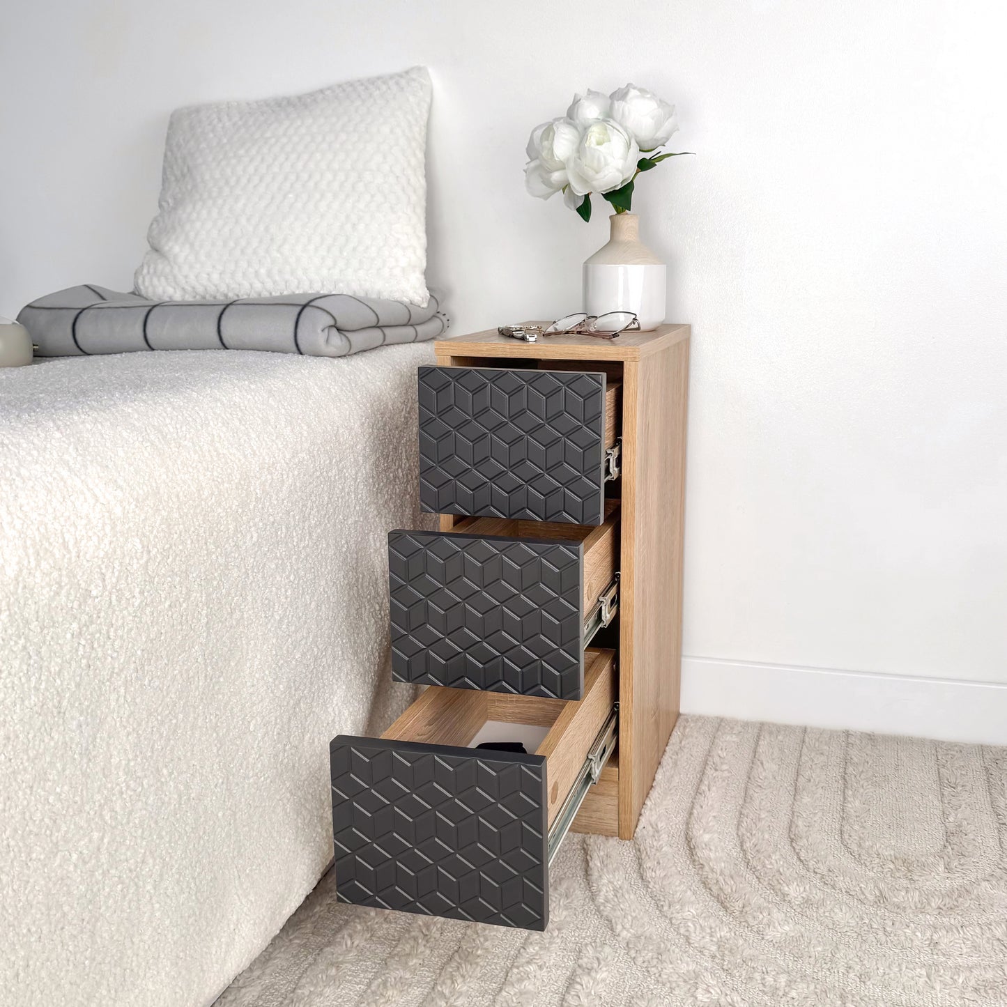 Narrow elegant cabinet Tall bedside table modern